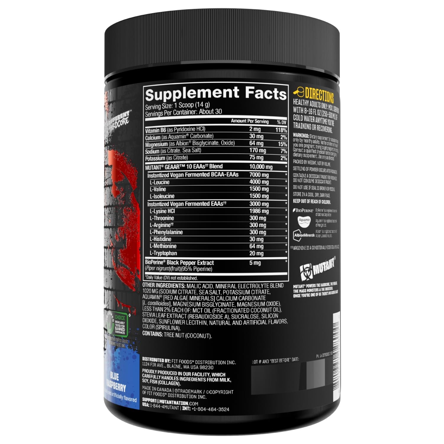 Mutant GEAAR 9.4g of EAA Powder + Arginine, 7g BCAAs, 4g Leucine, Electrolyt…