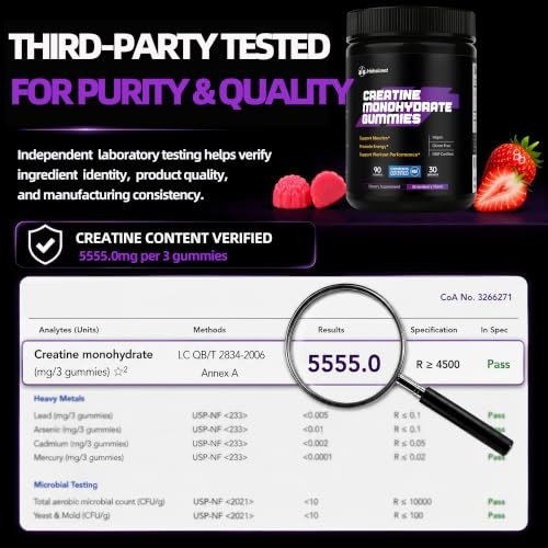 Creatine Gummies 5000mg 90 Count Sugar Free Vegan Strawberry