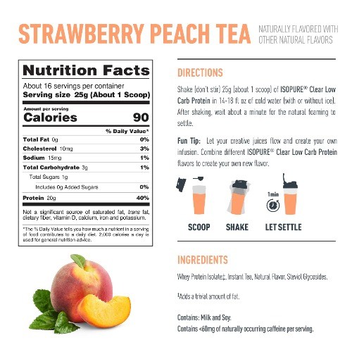 Isopure Clear 20g Protein Powder -Strawberry Peach Iced Tea:Whey Protein Isolate