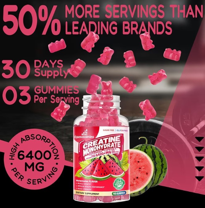 Creatine Monohydrate 6400+MG Watermelon Flavor 90 Ct Gummy
