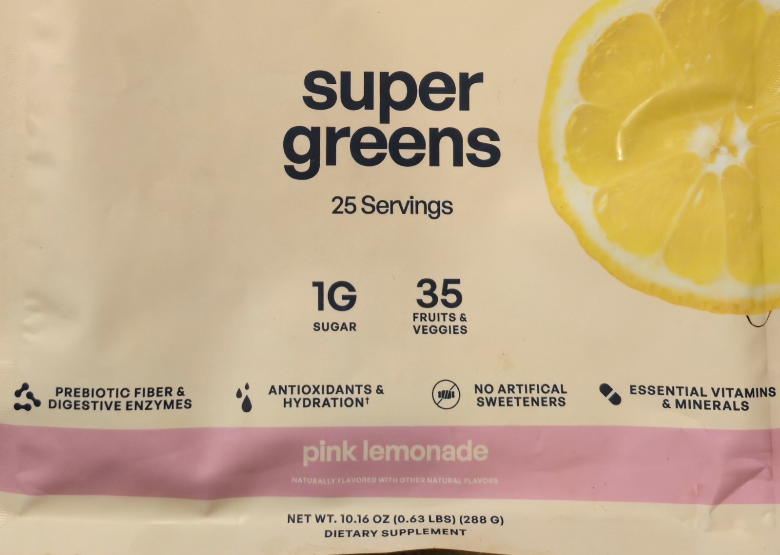 BE Amazing SUPER GREENS Powder 11 oz ( 25 Serv ) Natural Pink Lemonade 10/26