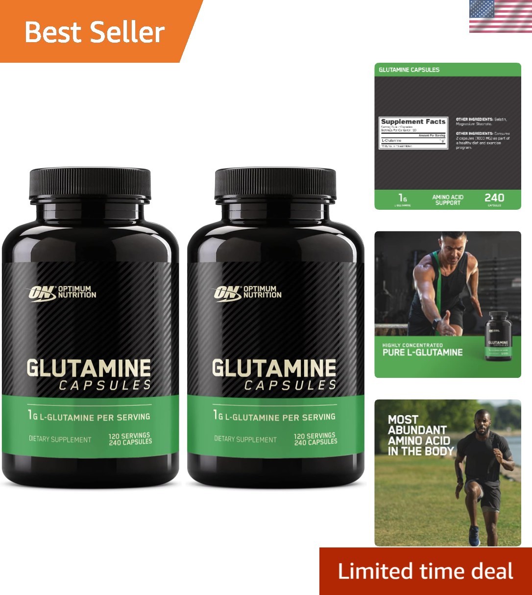 L-Glutamine Muscle Recovery Capsules, 1000mg, 240 Count Package May Vary Pack…