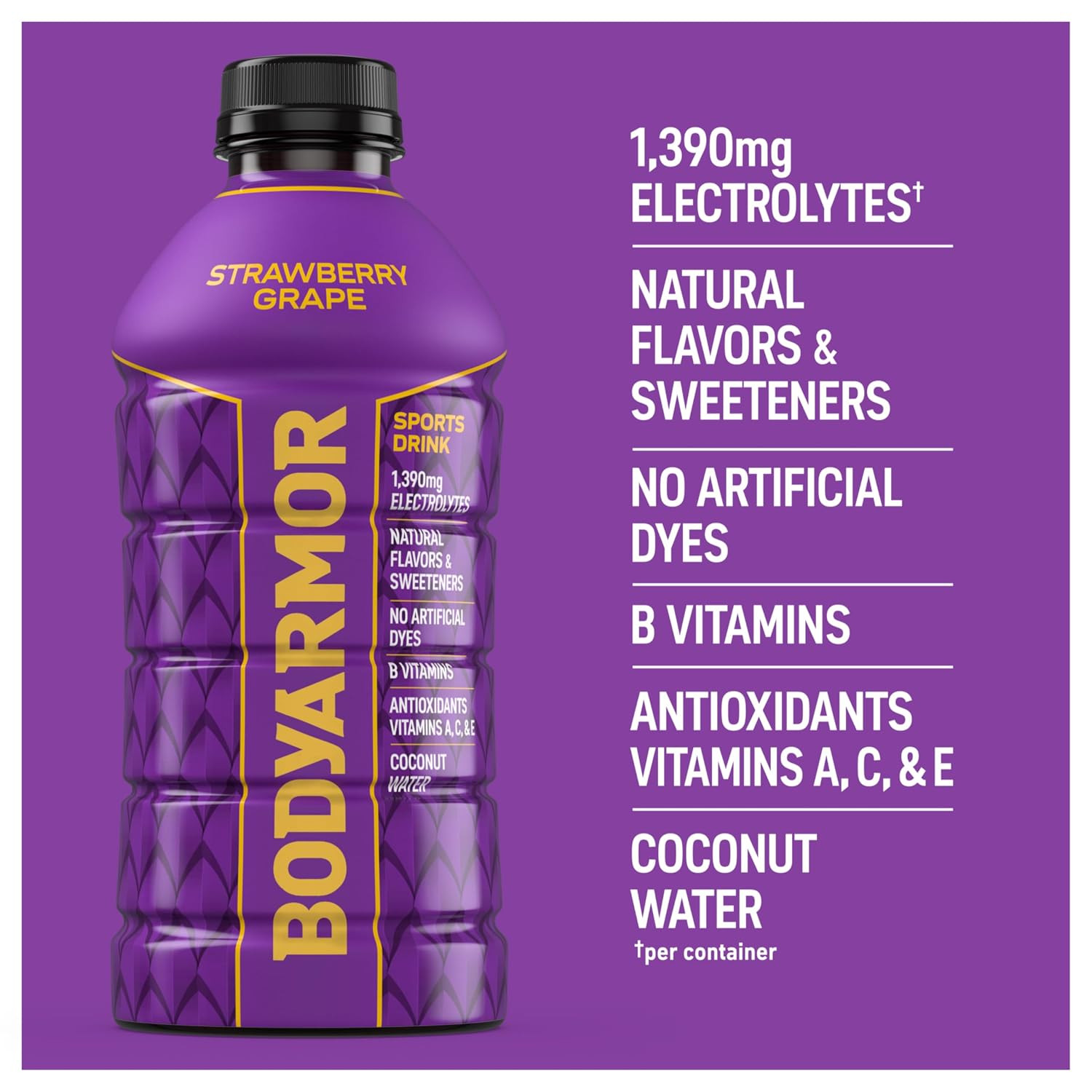 BODYARMOR Sports Drink, Strawberry Grape, 15-Pack of 28 Fl Oz Hydration Bottles