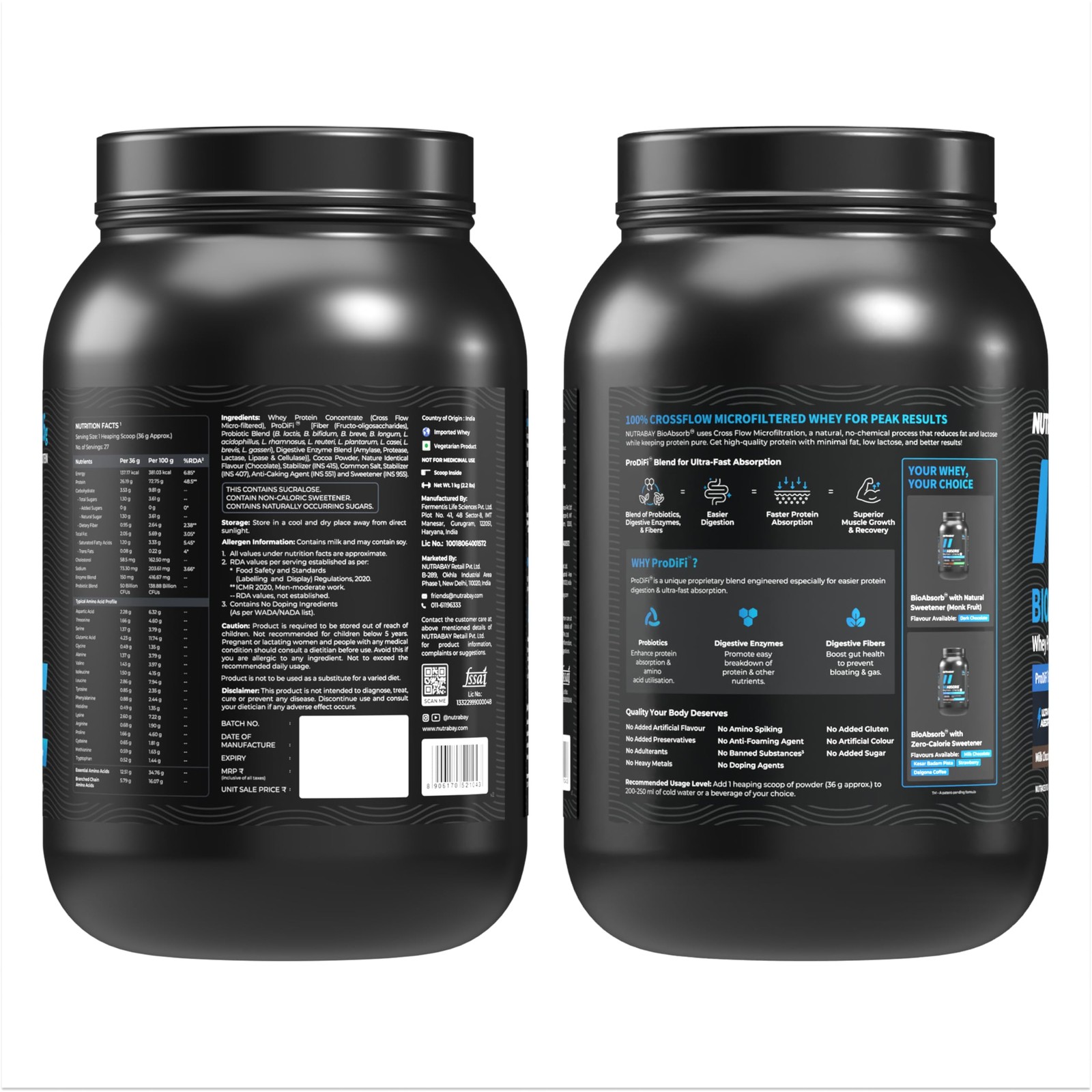 Nutrabay Whey Protein 1kg Chocolate | 26g Protein