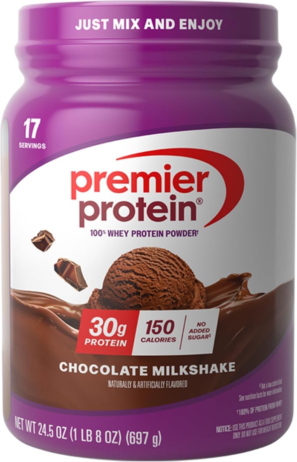 Premier Protein Powder,Chocolate Milkshake,30g Protein, No Sugar, (17 Servings)