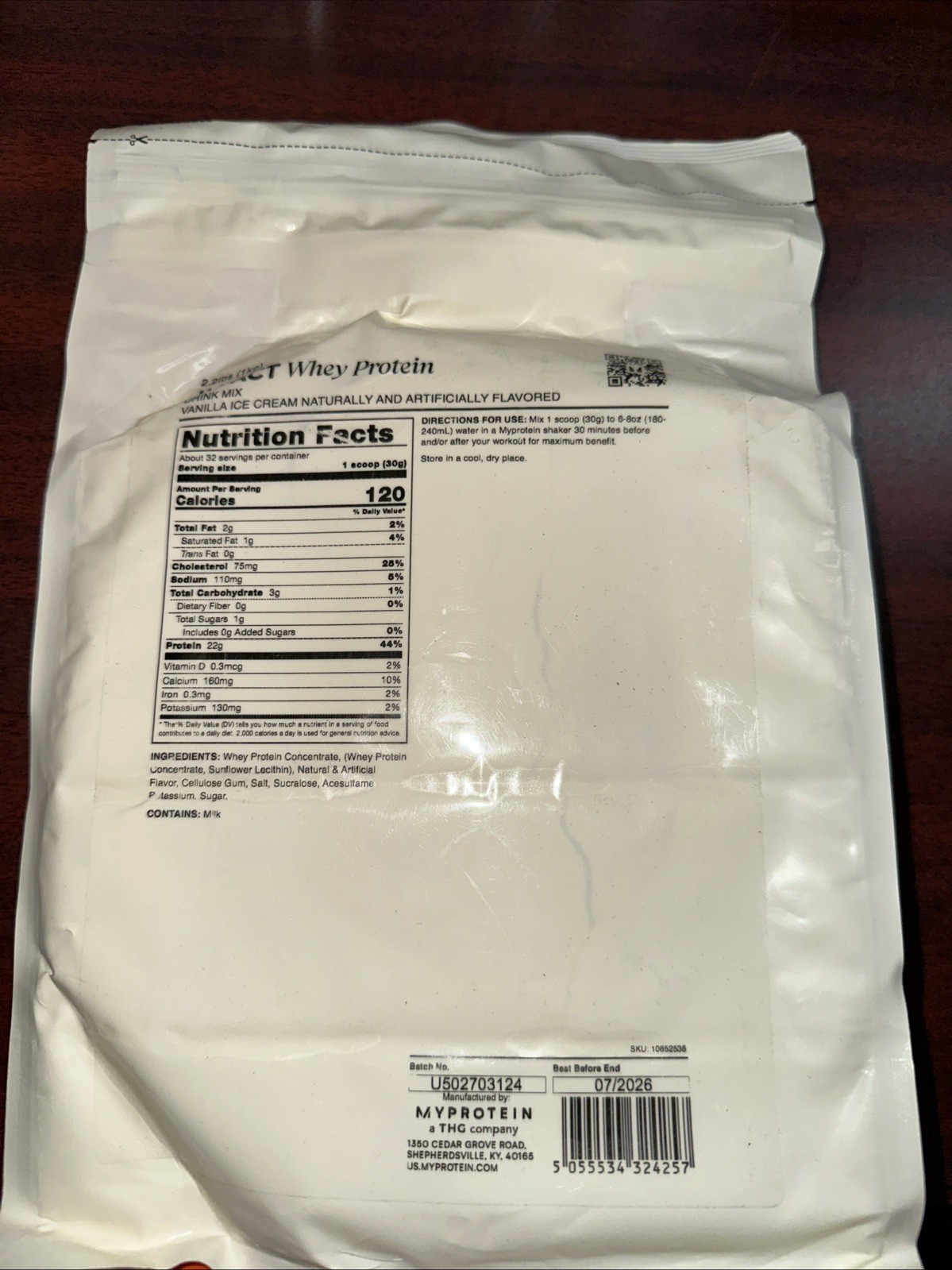 MyProtein Impact Whey Protein 2.2 Lbs Vanilla Ice Cream Drink Mix Best By 07/26