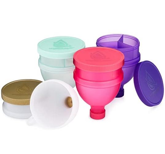 [4 Pack Funnels for Filling Water Bottles with Protein Powder, 3 Compartment