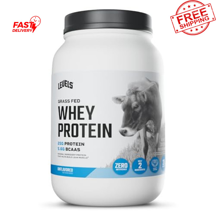 Levels Grass Fed Whey Protein Powder Unflavored 2LB Clean 25g Protein BCAAs