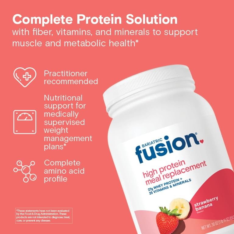Bariatric Fusion Strawberry Banana Meal Replacement 27g Protein Powder, 21 Se…
