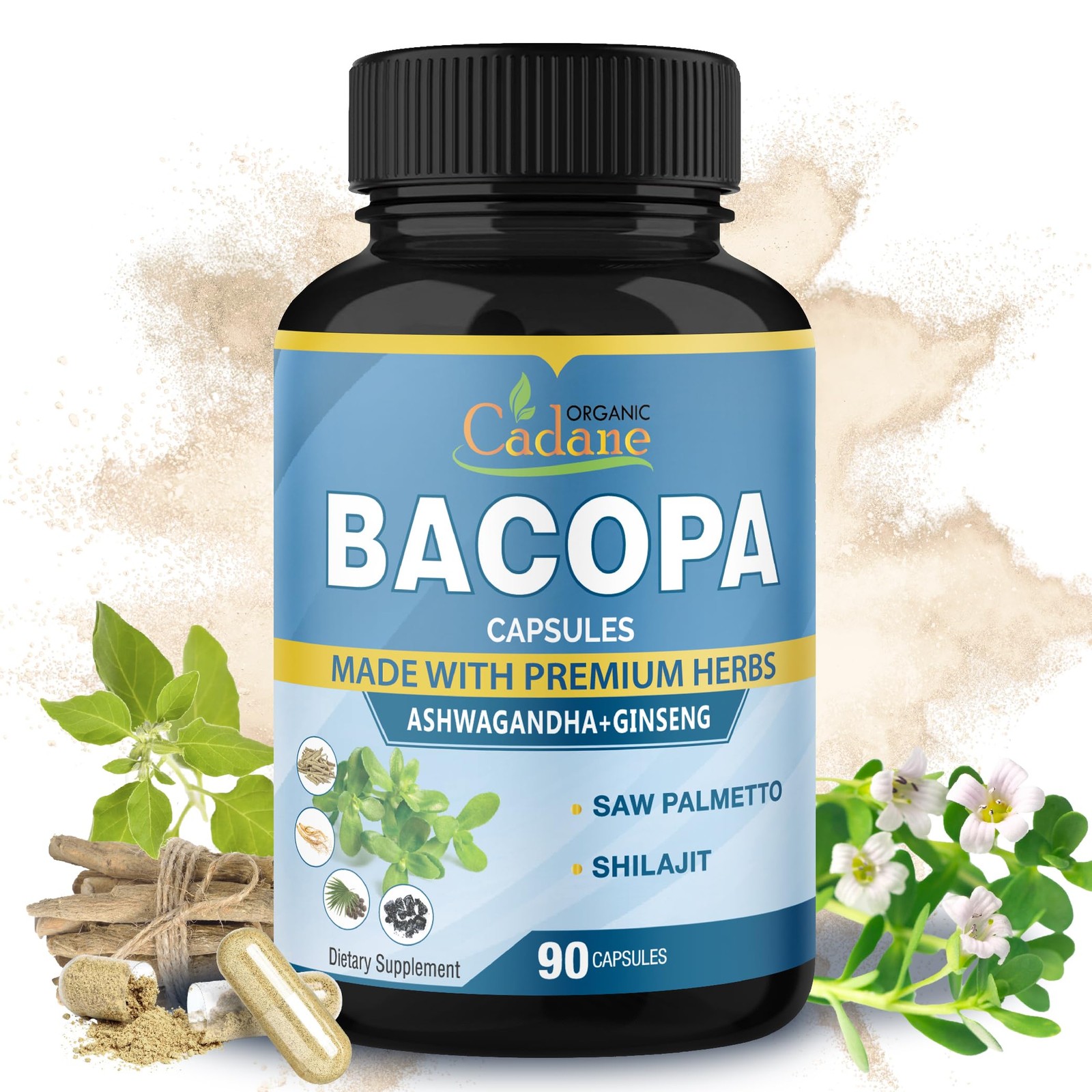 Organic Cadane Bacopa Monnieri Supplement – Blended with 90 Count (Pack of 1)