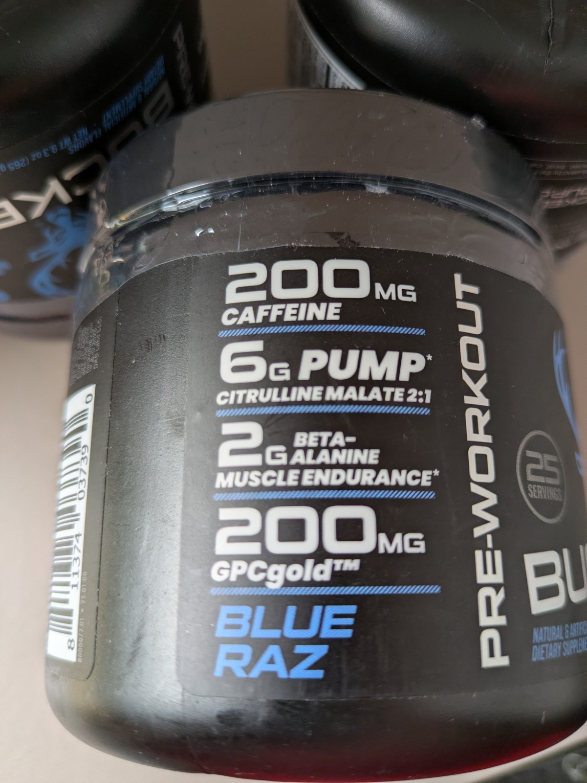 3 Pack Bucked Up Pre-Workout Powder 200mg Caffeine Blue Raz 25 Servings EXP 2027
