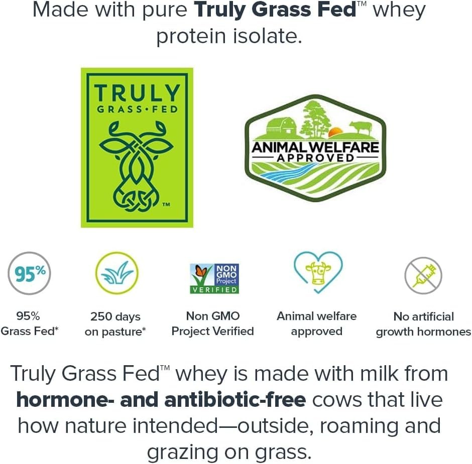 Grass Fed Whey Protein Powder Chocolate 30 Servings No Lactose 100 Pure