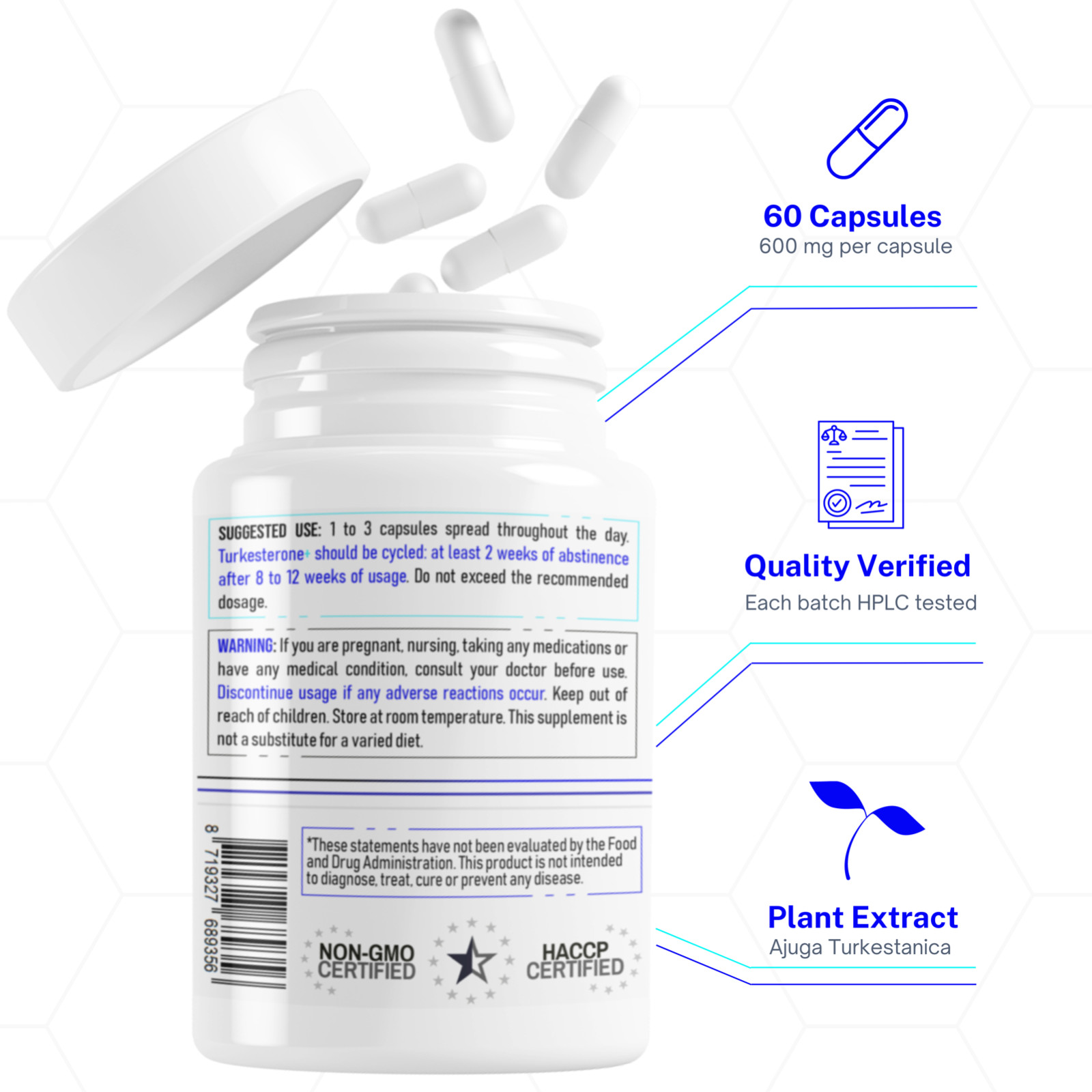 3 Pack (600mg) – Turkesterone+™ 20% Complex with Hydroxypropyl-β-Cyclodextrin