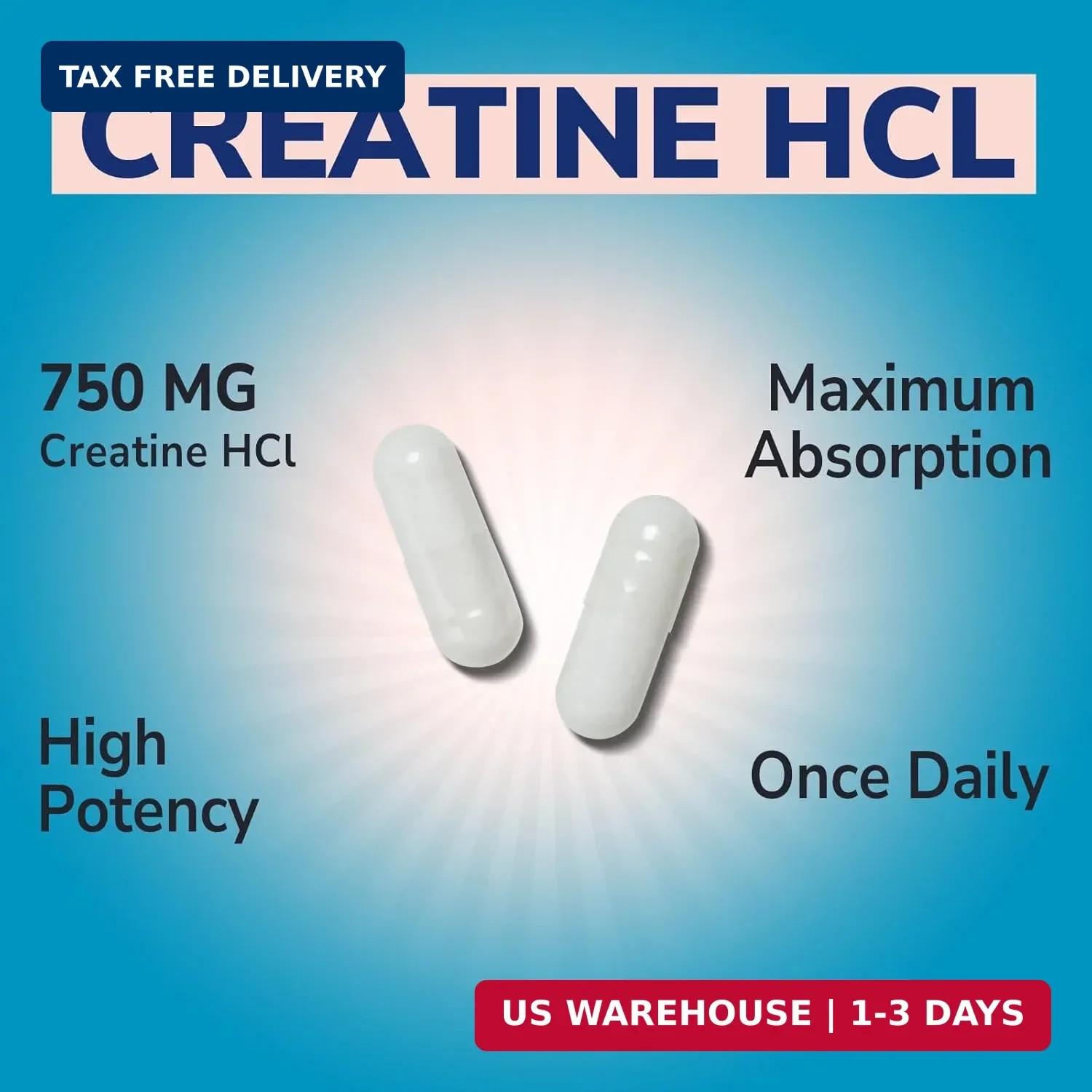 Vitalibre Creatine HCl Capsule, 750mg High Absorption Creatine Hydrochloride, En