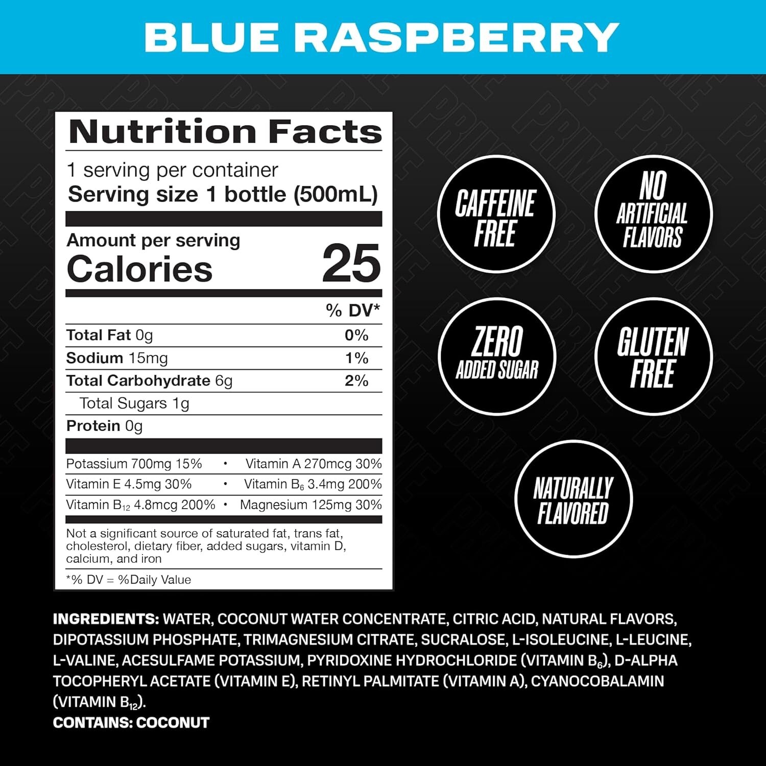 PRIME Hydration – Electrolytes Enhanced Sports Drink – Blue Raz, (12) Bottles