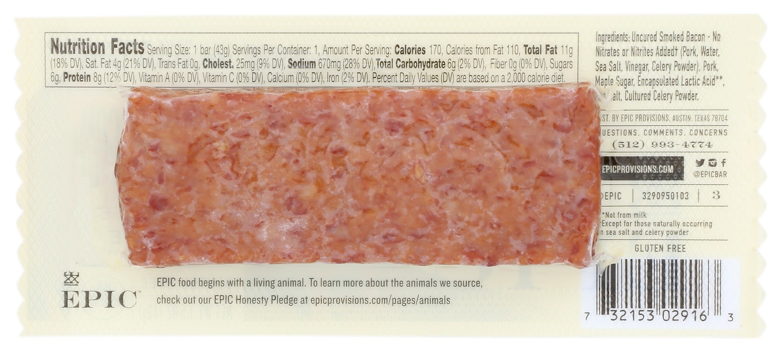 Epic Protein Bar With Uncured Bacon And Pork 1.5 Oz 12 Pack