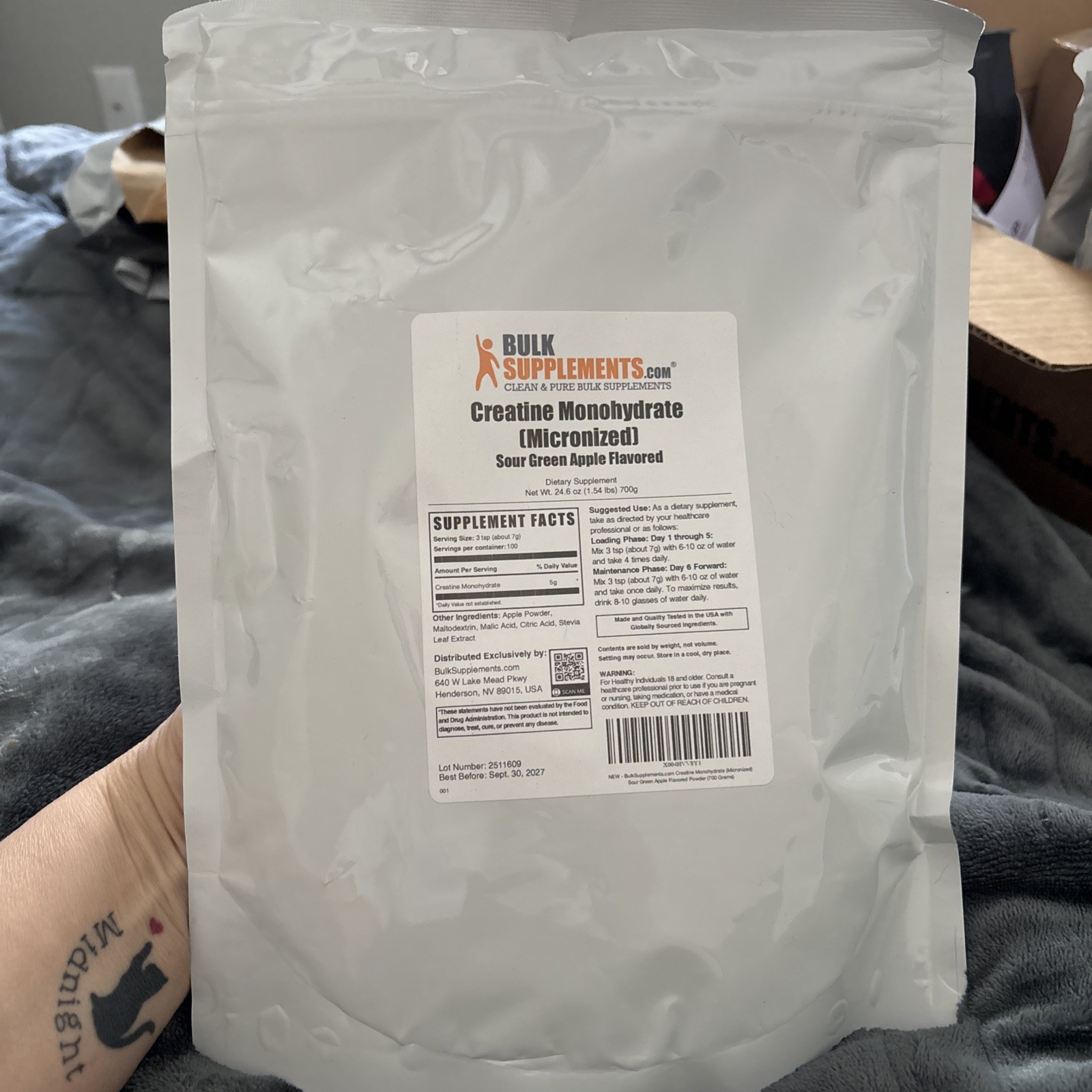 BulkSupplements Creatine Monohydrate Powder – Sour Apple – 7g per Serving