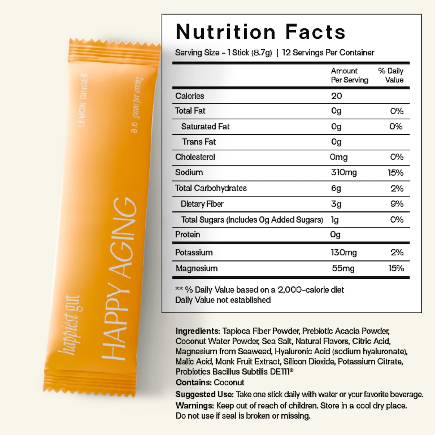 Happy Aging Happiest Gut Hydration Powder Electrolytes Probiotics Dual