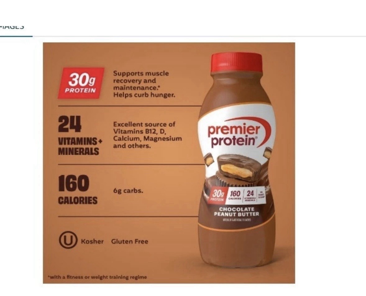 Premier Protein Chocolate Peanut Butter Shake, 12 Pack 11.5 fl oz Gluten-Free