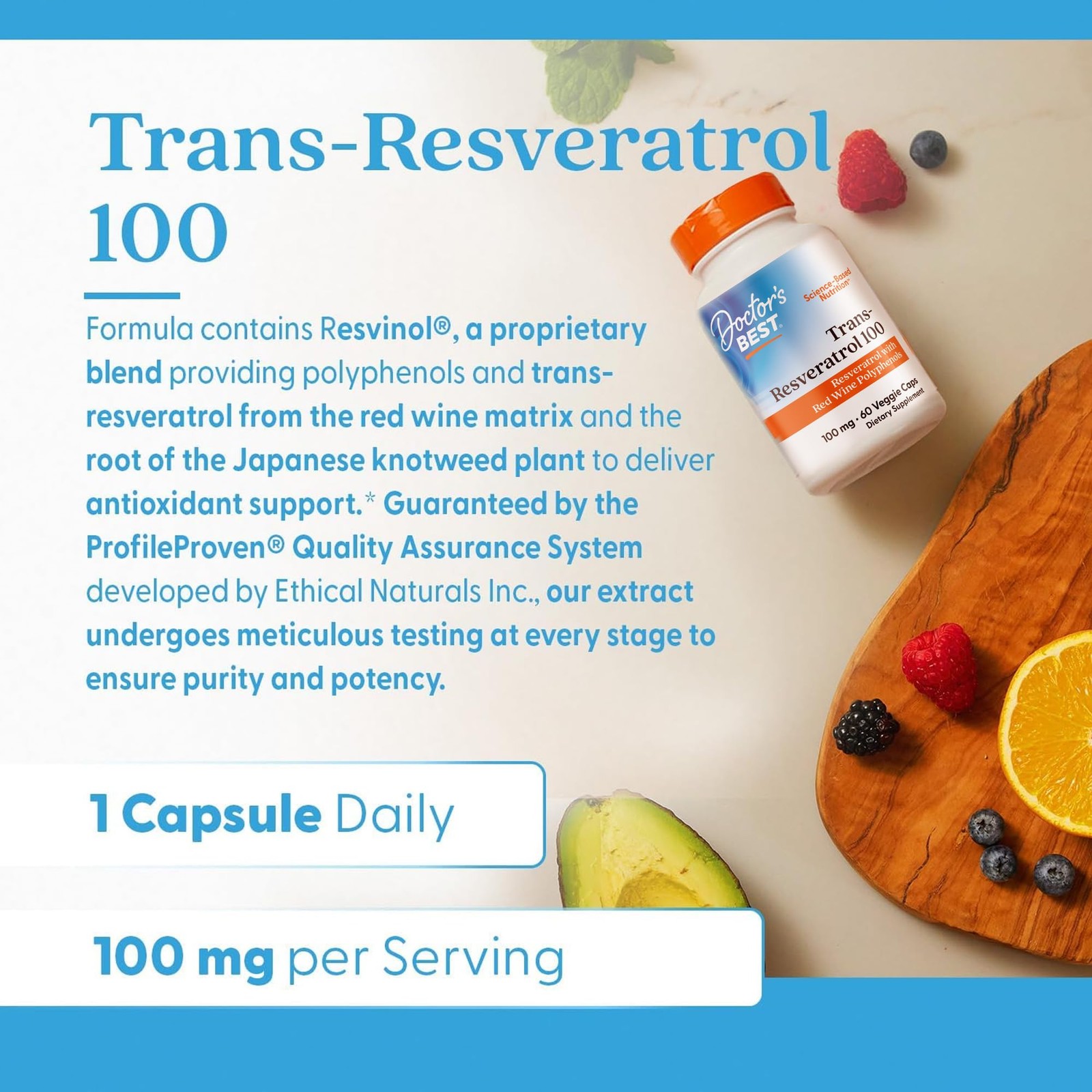 Doctor’s Best Trans Resveratrol 100 mg Supplement for Men & Women – Red Wine Pol