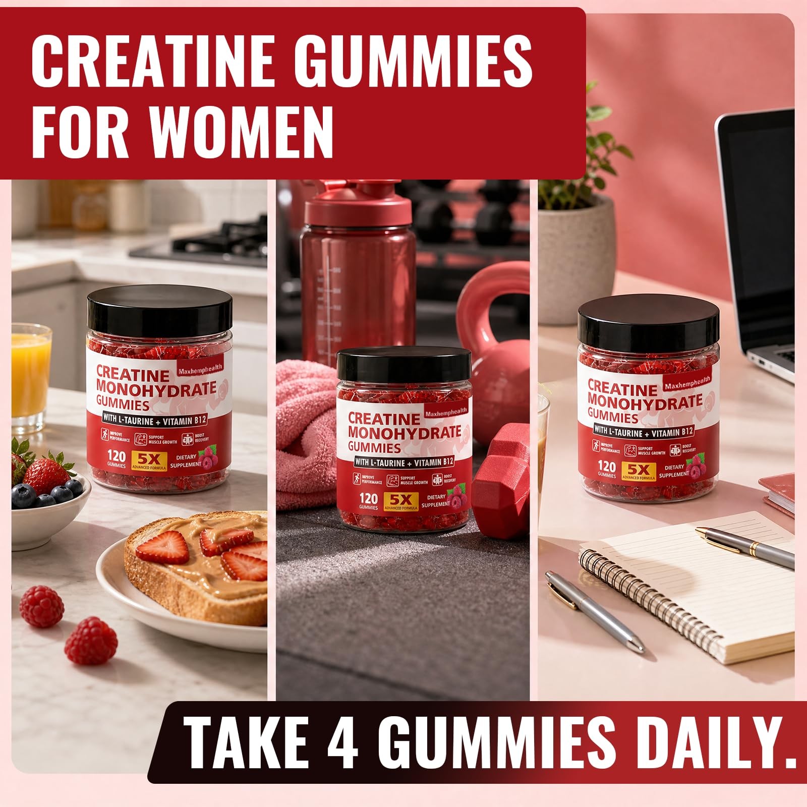 Creatine Gummies for Women, 5g Creatine Monohydrate, 120 Count | Creatine for…