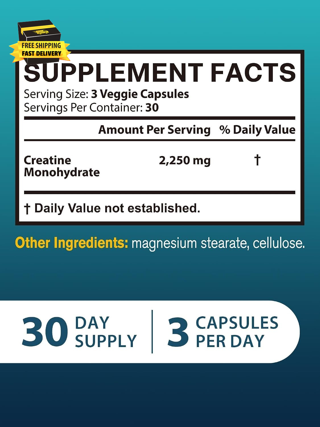 Creatine Monohydrate 2250 Mg per Serving, Micronized Creatine Capsules, for Stre