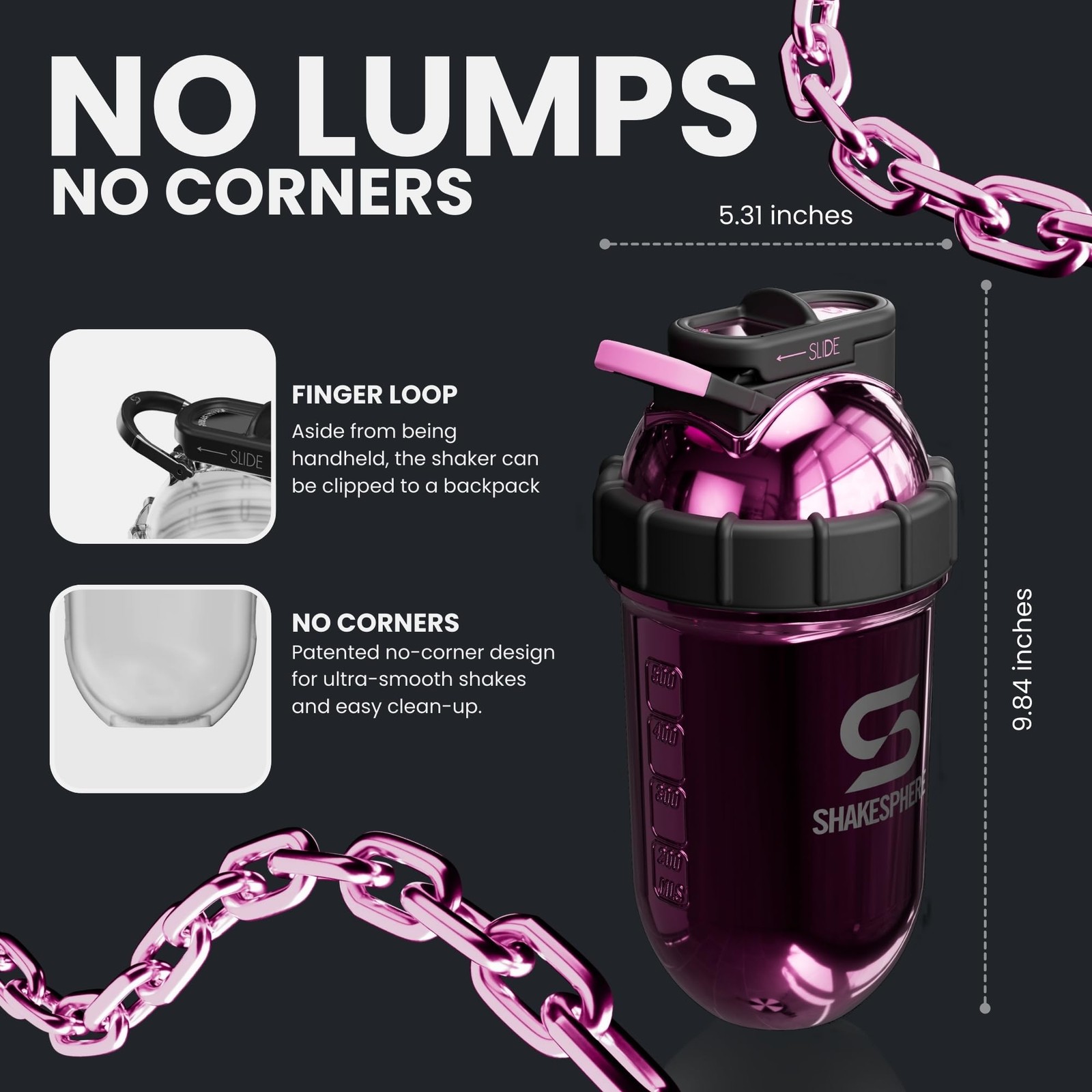 Shakesphere Stainless Steel Shaker Bottle – 24Oz Insulated Protein Shaker