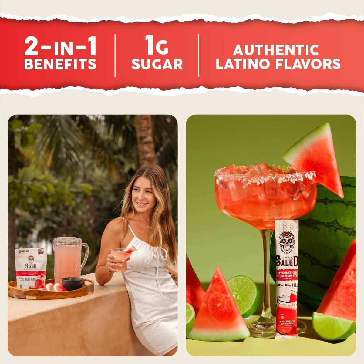 2-in-1 Hydration Packets & Immunity Electrolytes Powder, Watermelon Flavor, Vega