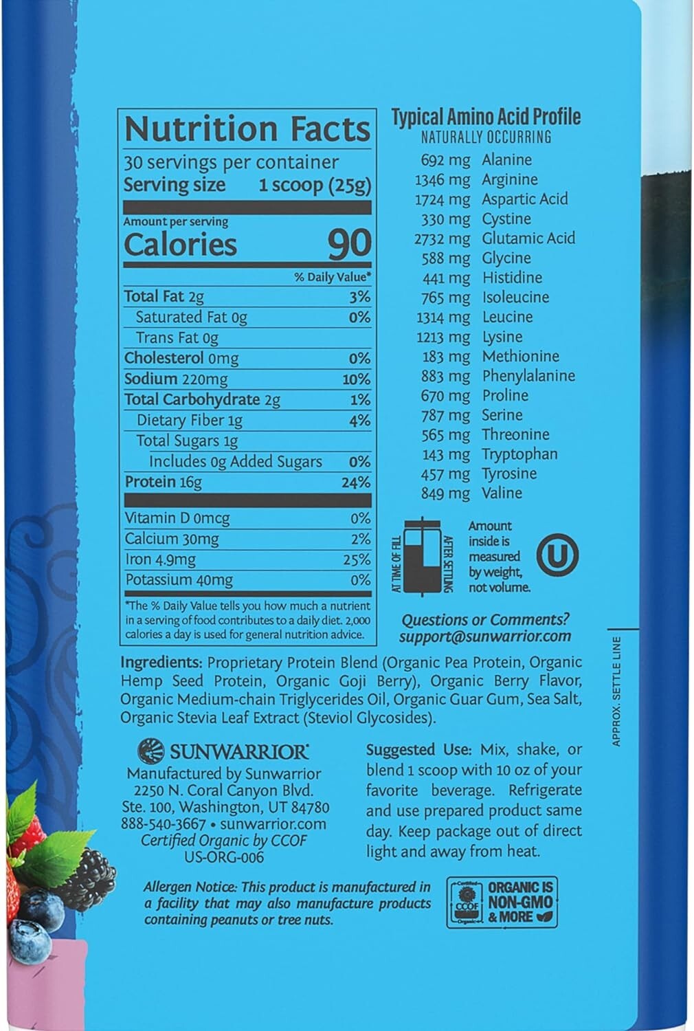 Sunwarrior Warrior Blend Organic Vegan Plant Protein Powder with BCAAs, 1.65 lbs