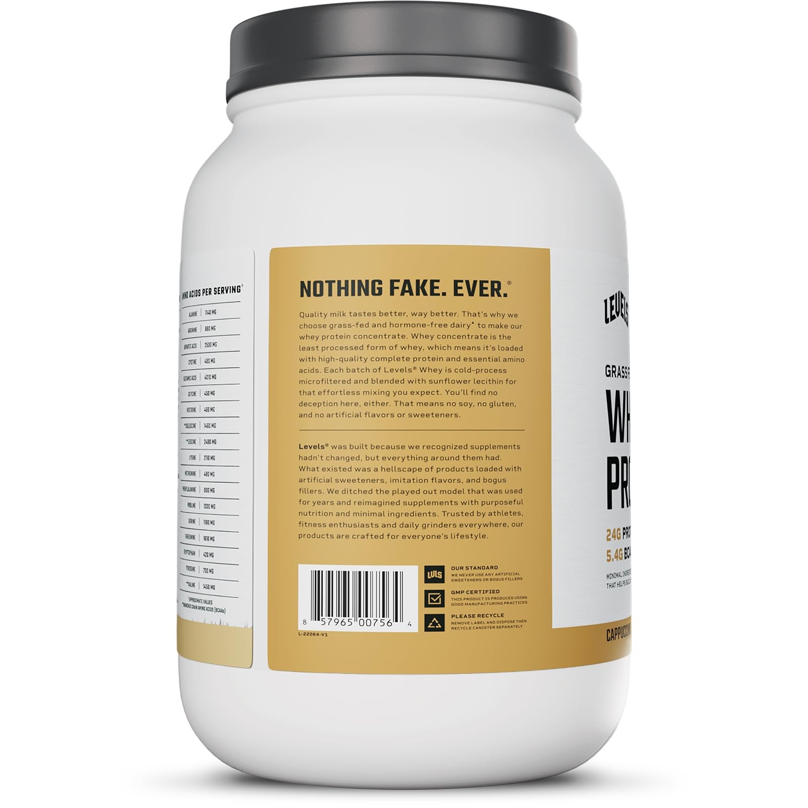 Levels Grass Fed Whey Protein Powder No Artificials 24G of Protein Cappuccino…