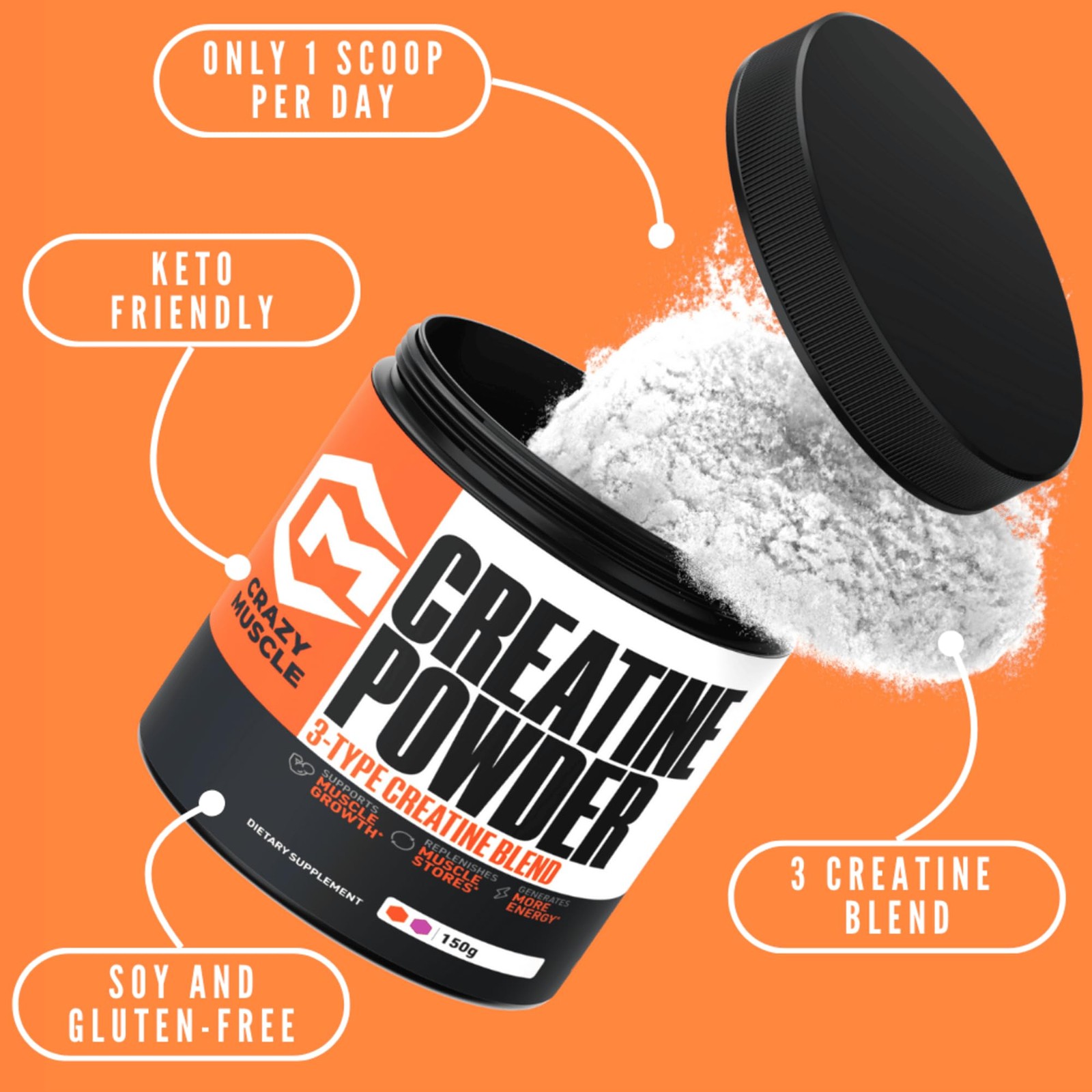 Crazy Muscle Creatine Monohydrate Fitness Powder 5g, Pure Unflavored Microniz…