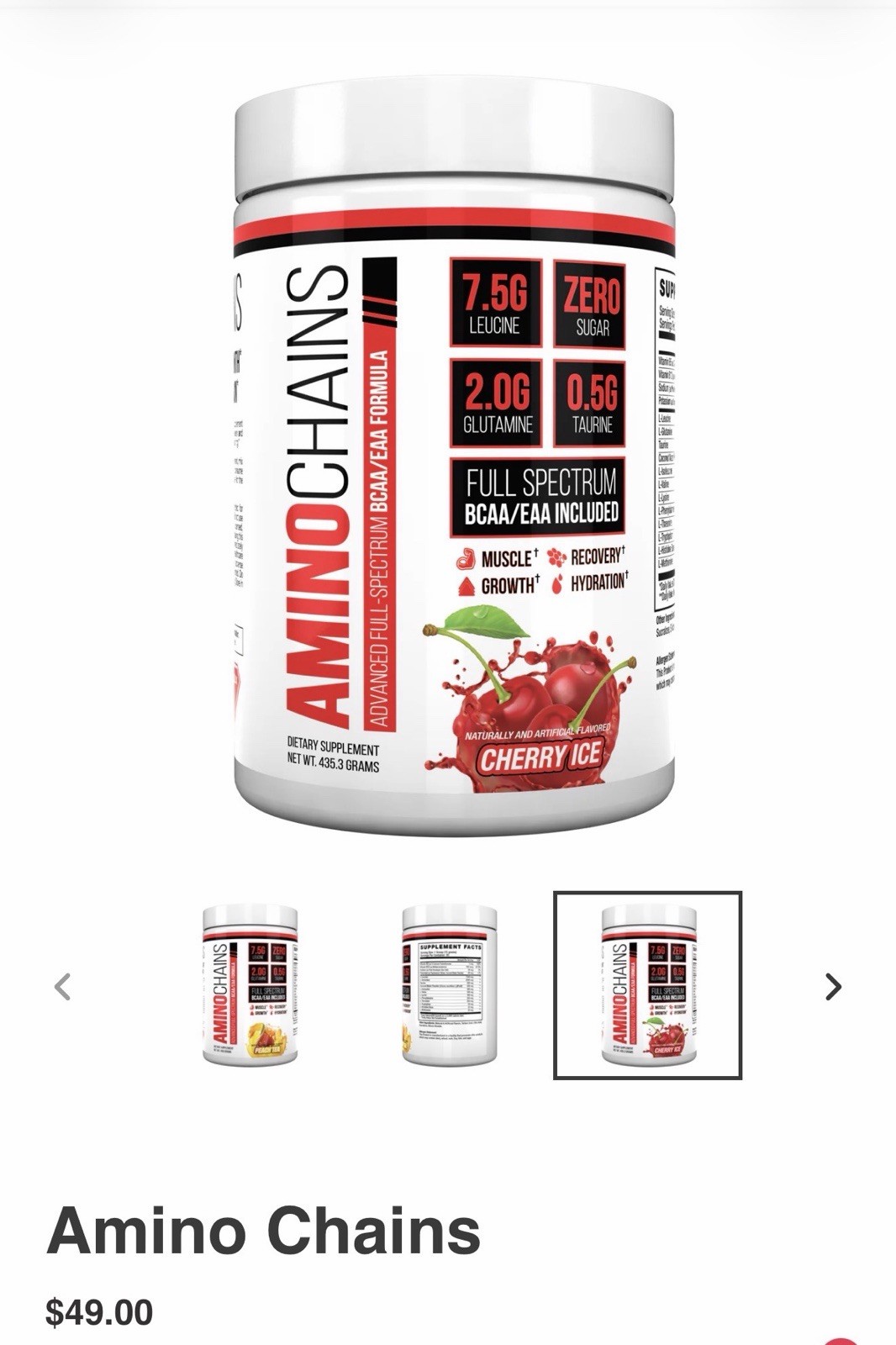 AMINOCHAINS ADVANCED FULL-SPECTRUM BCAA/EAA FORMULA grape candy flavor 16.19oz