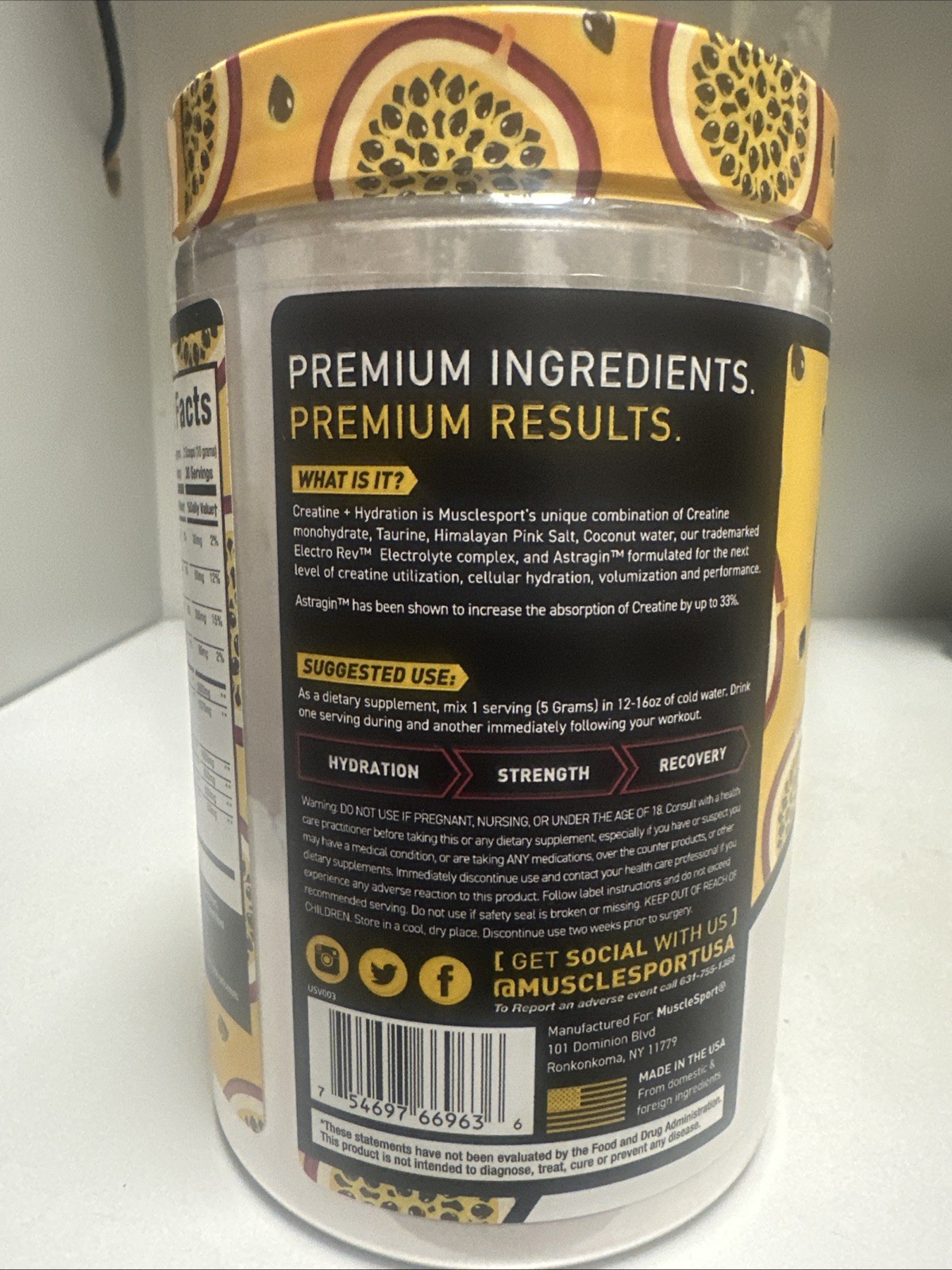Musclesport Creatine + Hydration, Passion Fruit Punch, 10.58 oz Exp 09/2026