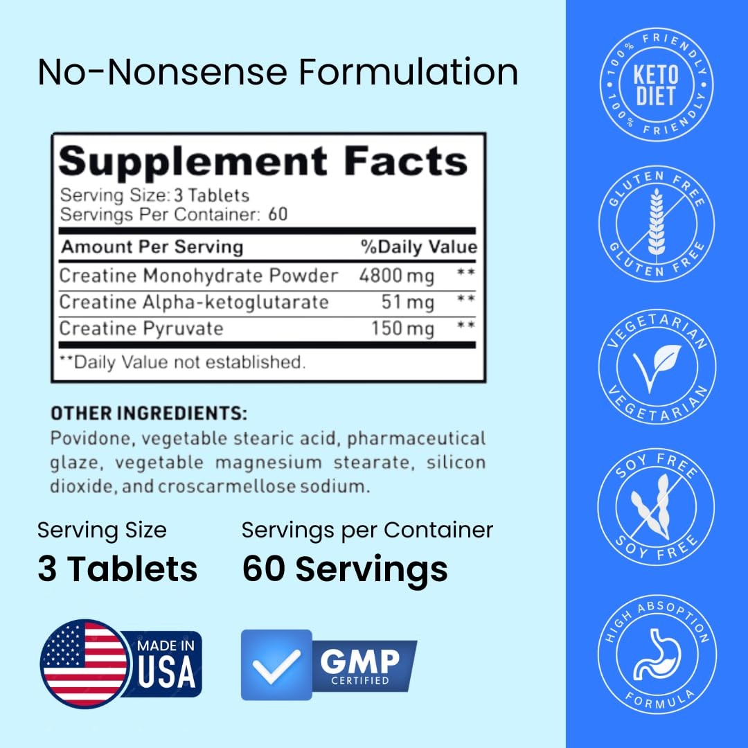 Crazy Muscle Creatine Monohydrate Pills, Premium 3 Type 5g Creatine Pills, Pr…