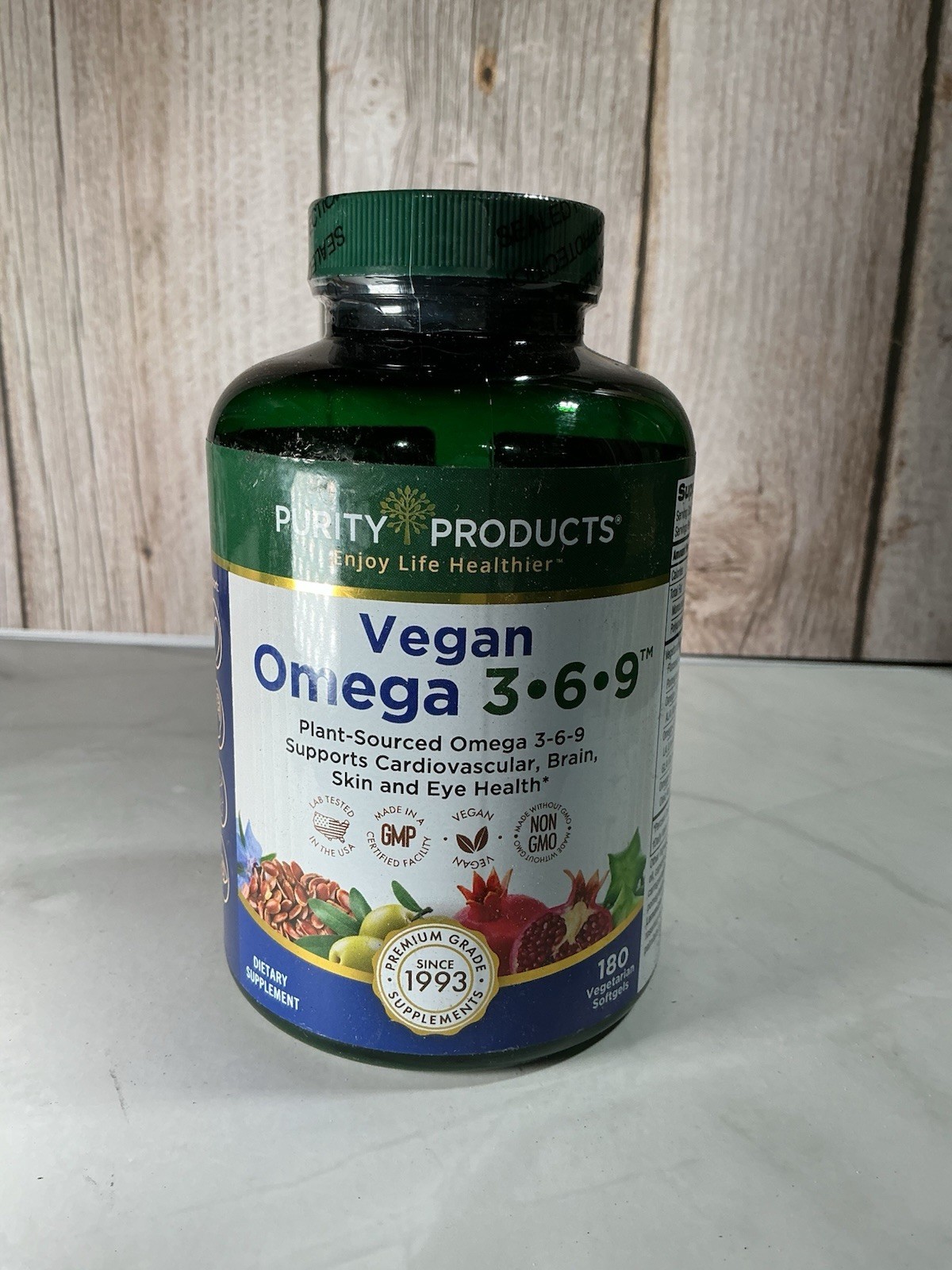 Purity Products Vegan Omega 3-6-9 5 in 1” Essential Fatty Acid – LARGER 180 CT