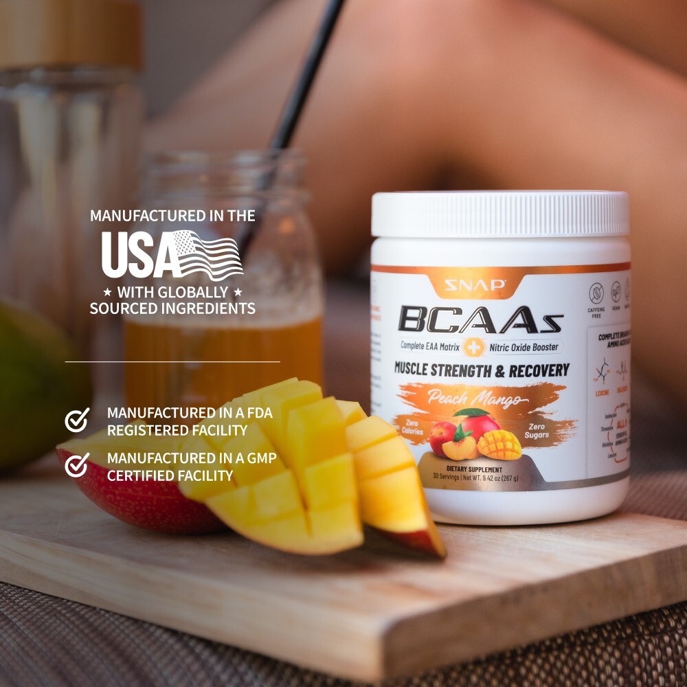 BCAA Powder Peach Mango Post Workout Muscle Strength & Recovery – 30 Servings