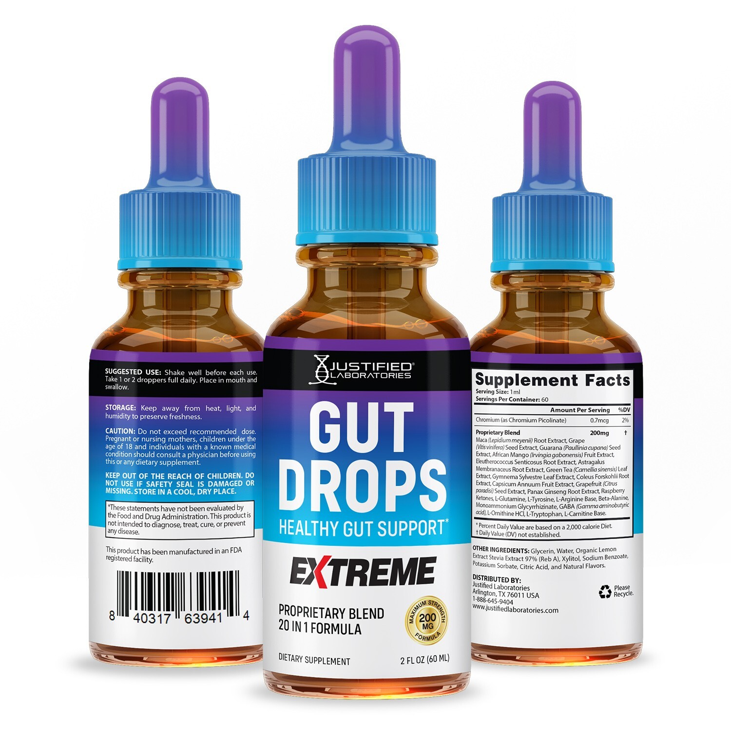 Gut Drops Extreme 200MG Healthy Gut Support 20-in-1 Proprietary Blend 5 Pack