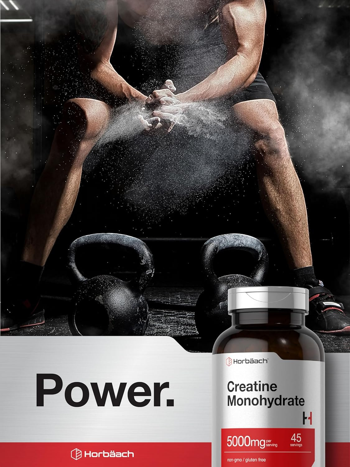 Horbäach Creatine Monohydrate 5000mg 225 Capsules Non-Gmo Gluten Free Supplement