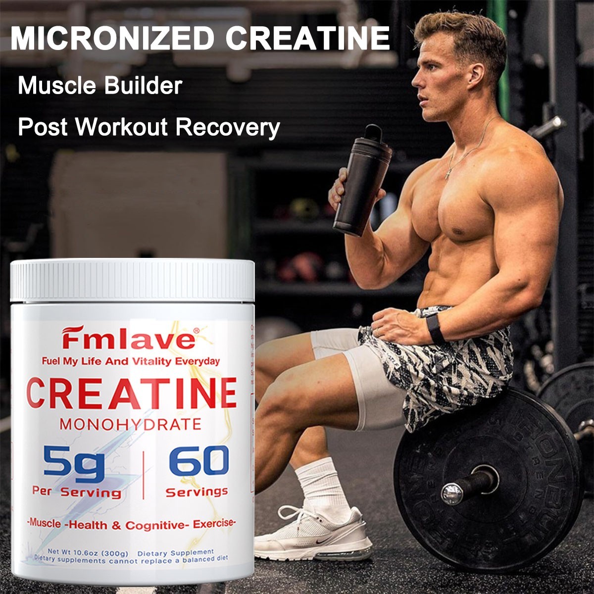Creatine Monohydrate Powder Pure Micronized Creatine Muscle Recovery + Builder