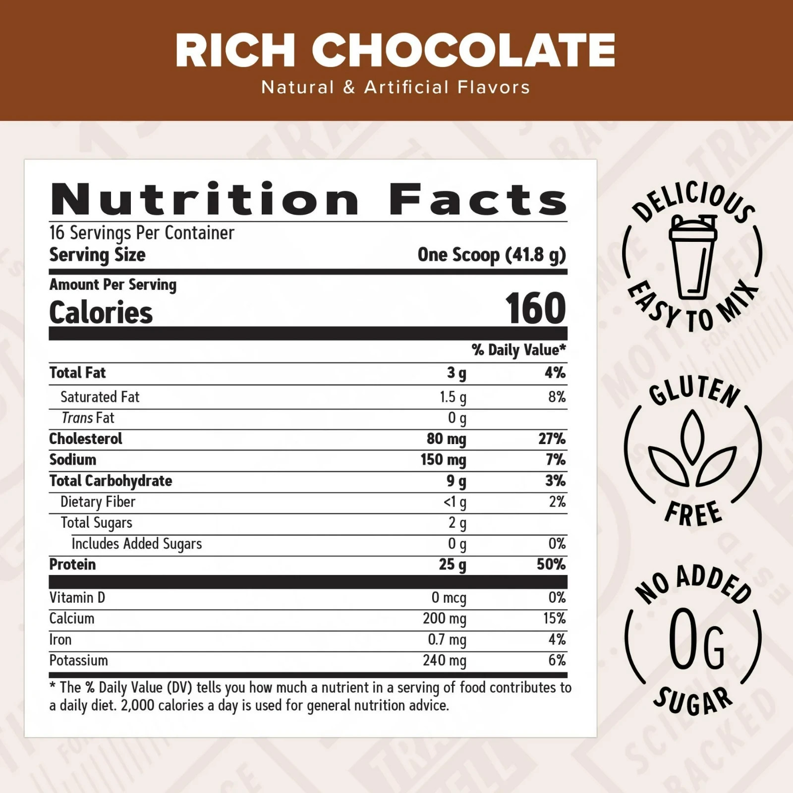 GNC Live Well Whey Protein Powder 25g Rich Chocolate, GF, No Sugar, 16 servings