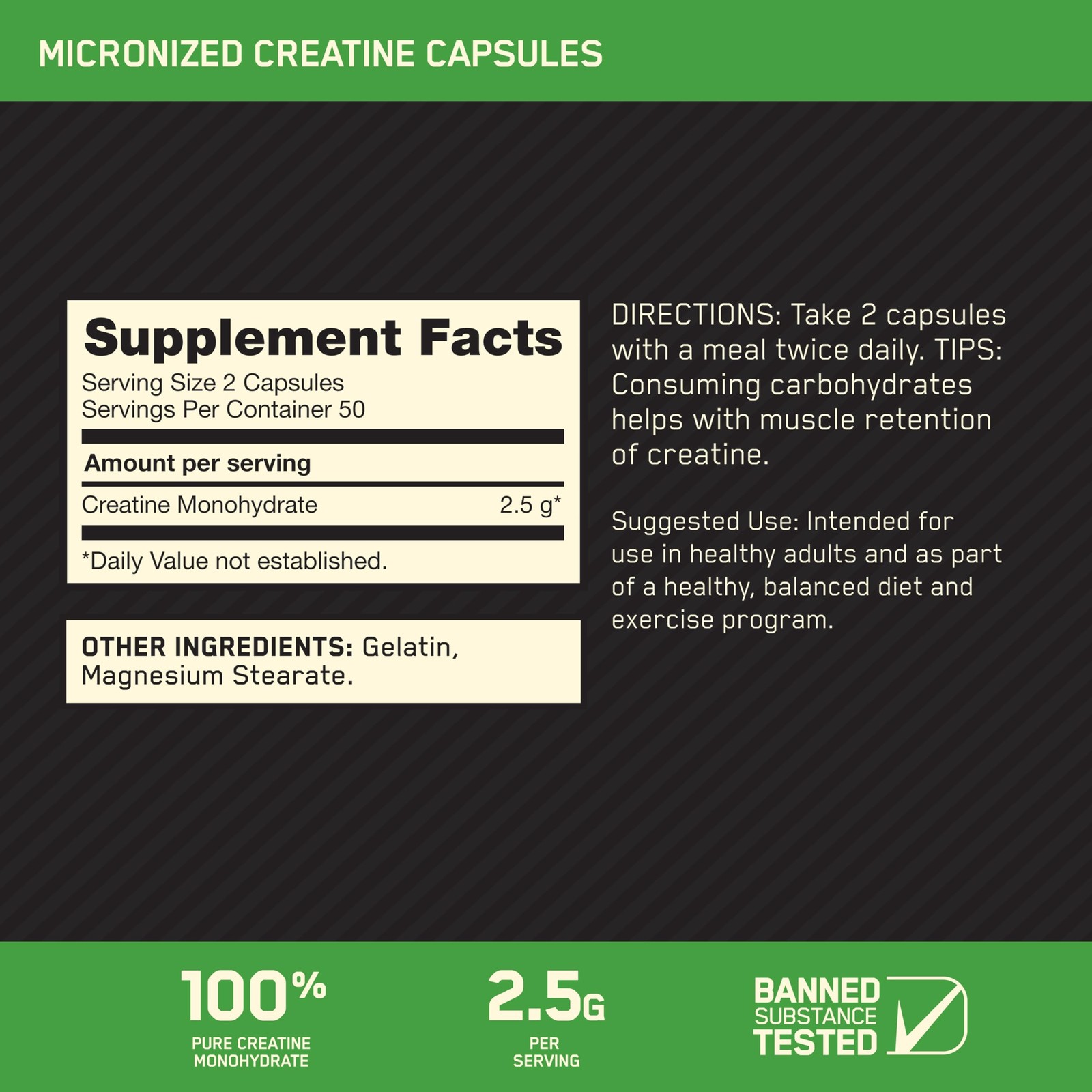 Optimum Nutrition Creatine, Micronized Creatine 100 Count (Pack of 1), White
