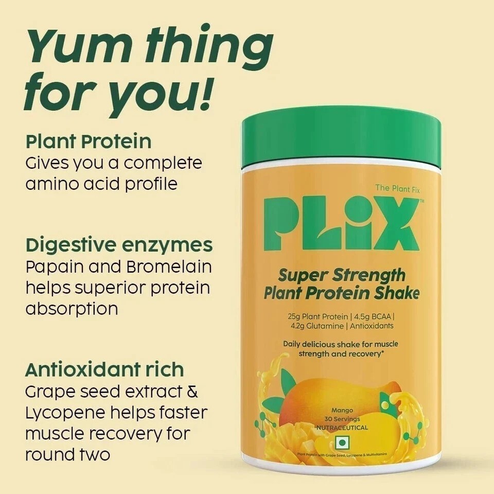 PLIX – THE PLANT FIX Strength Plant Protein Powder – 1 KG (Mango) j796