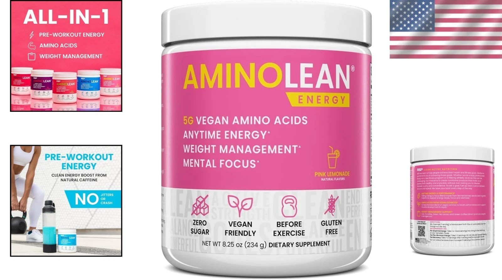 AminoLean Pre Workout Powder – Pink Lemonade, 30 Servings of Clean Energy