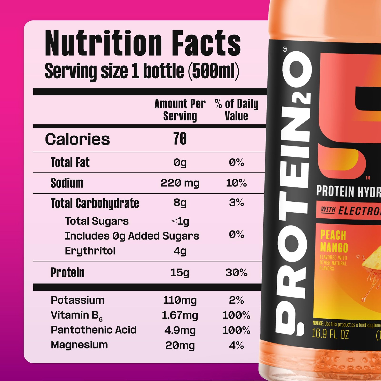 Protein2o Hydration Drink – 2-in-1 Liquid 16.9 Fl Oz (Pack of 12), Milky