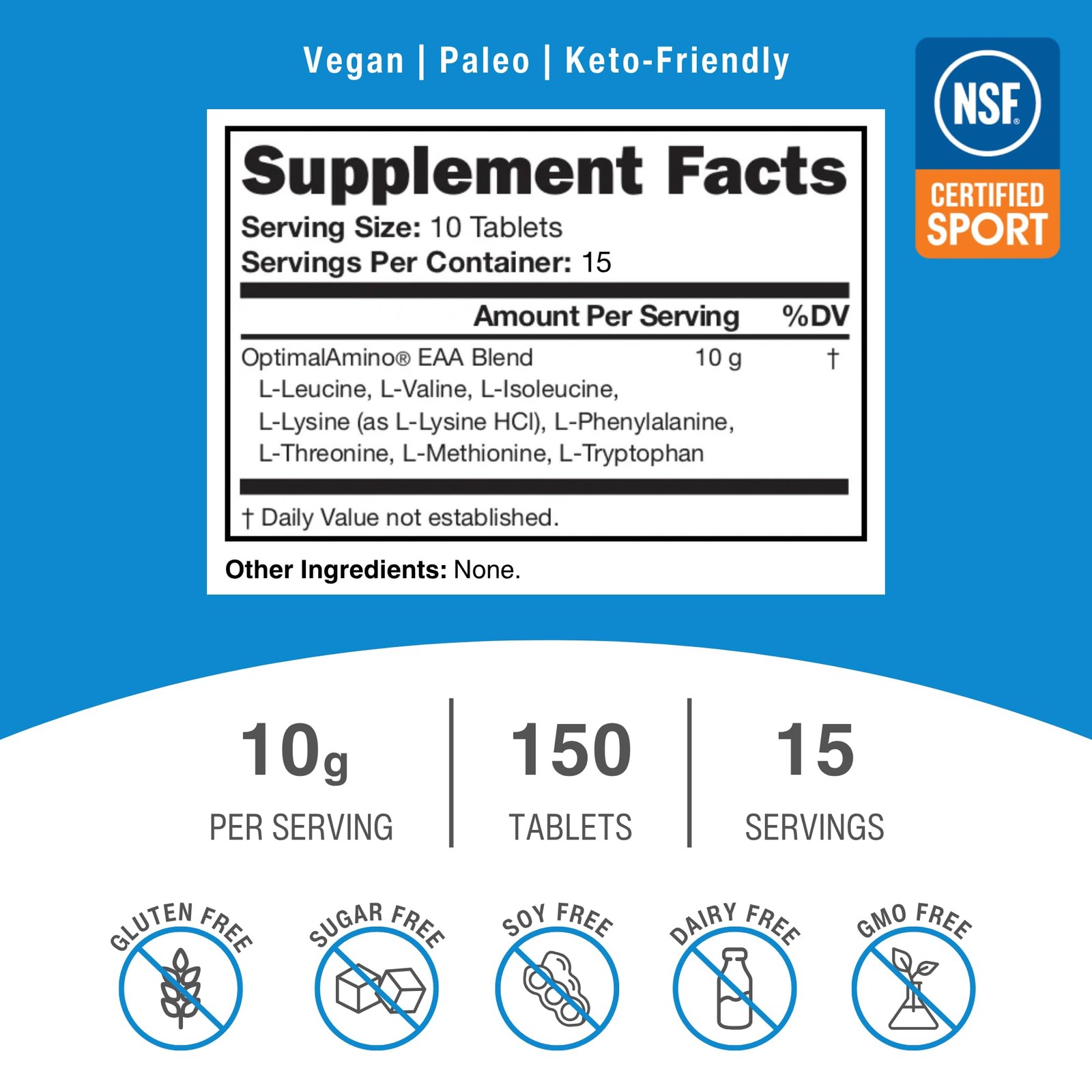 OptimalAmino Tablets (150 Count) | 99% Utilized Essential Amino Acids (EAA) S…