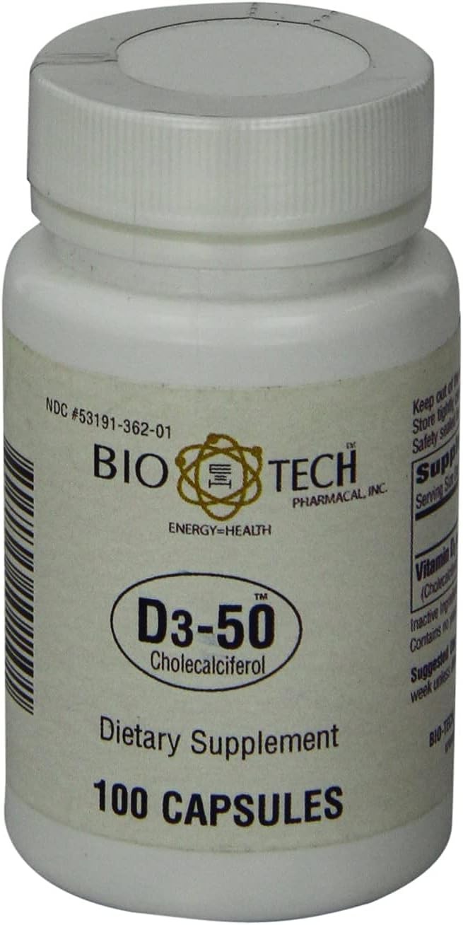 Bio-Tech Pharmacal D3-50 50,000 IU, 100 Capsules Ð All-Natural Supplement Ð Supp