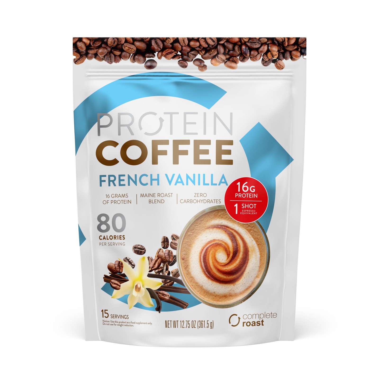 Complete Roast Coffee Protein, 16g Protein, 0 Carbs, 15 Servings, French Vanilla