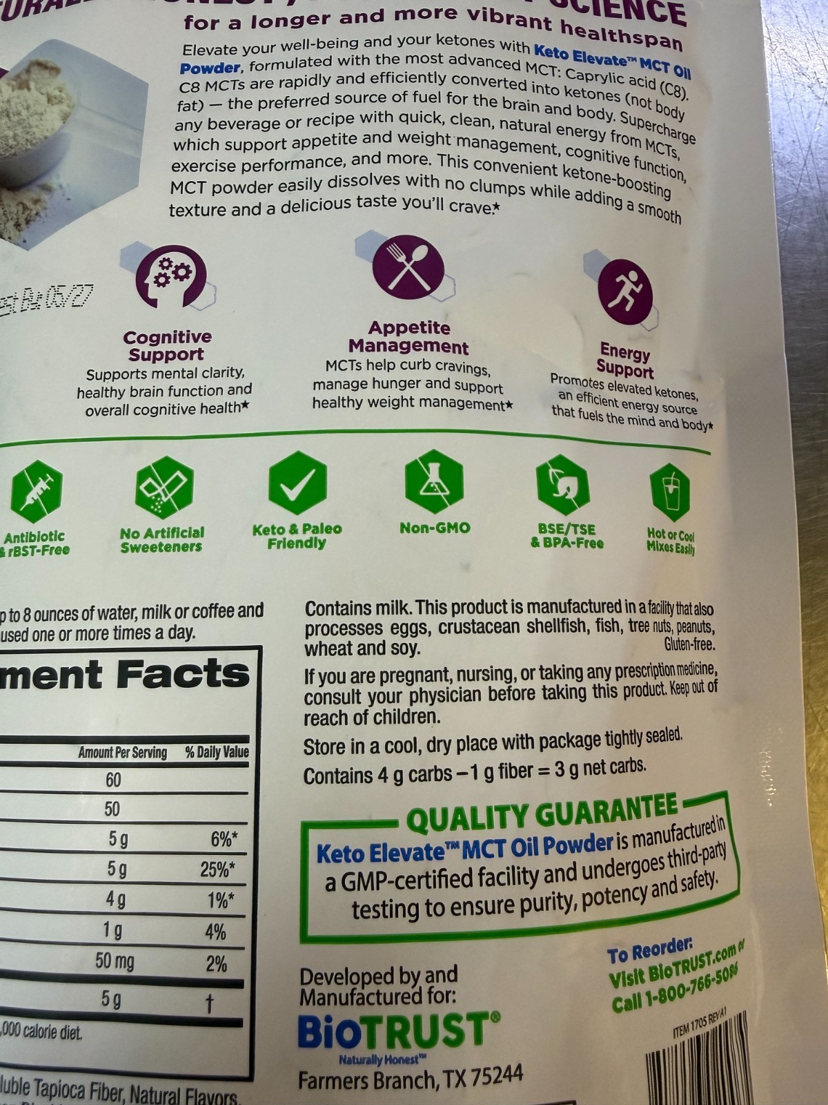 6.3oz Biotrust Keto Elevate MCT Oil Powder French Vanilla Best By 05/2027