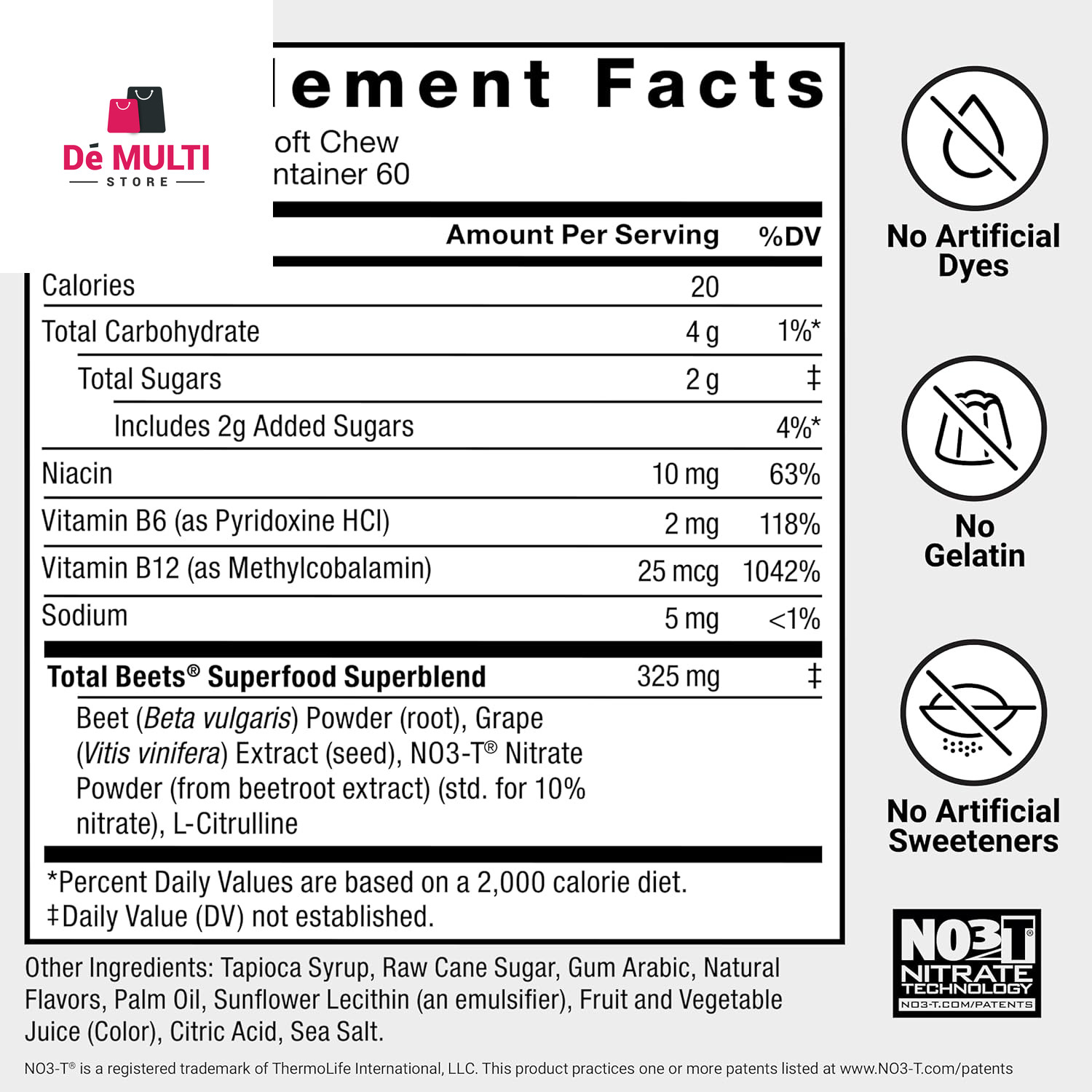 Force Factor Total Beets Healthy Energy Beetroot Soft Chews, Acai Berry, 60 Ct
