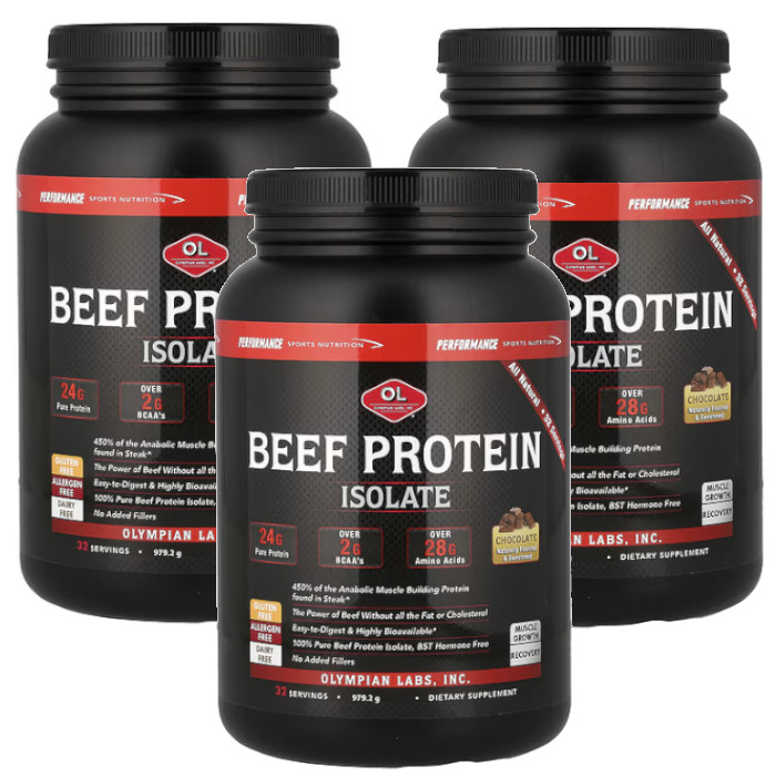 Olympian Labs Beef Protein Chocolate 2 lbs Each (Pack of 3)